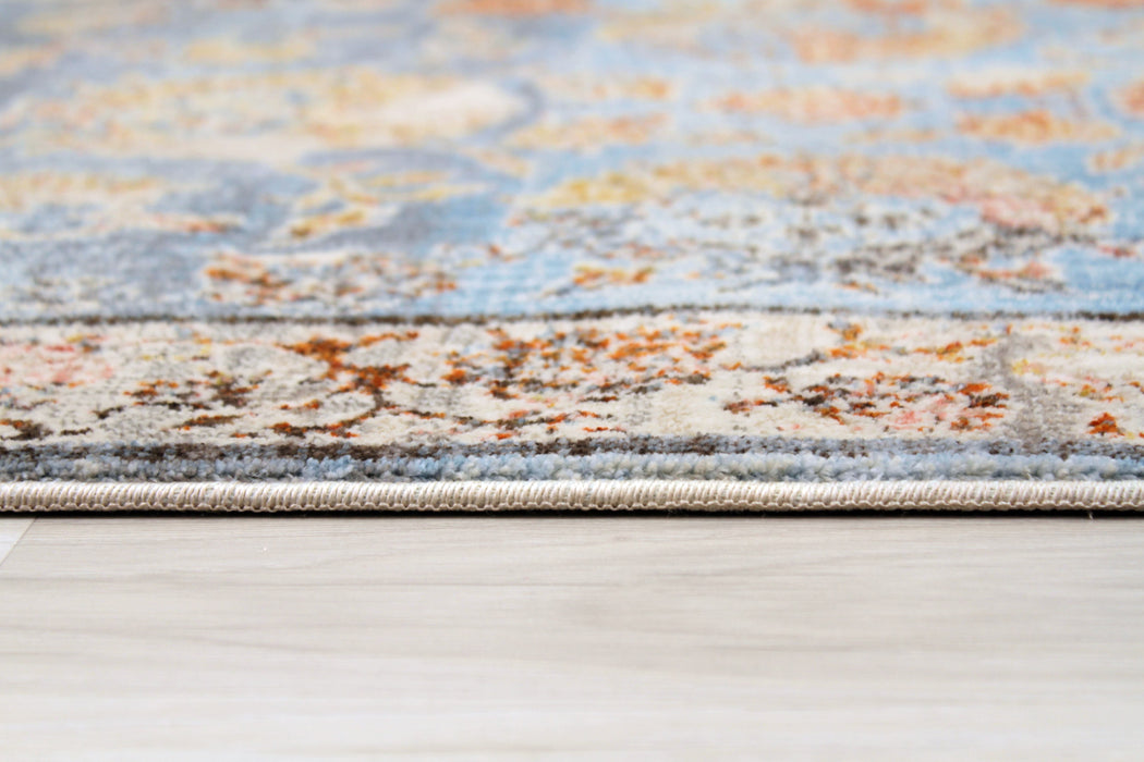 Savoy Bordered Floral Area Rug - Blue and Gold