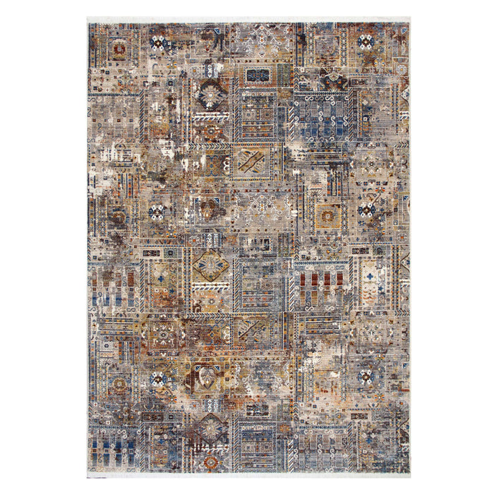 Savoy Traditional Patchwork Area Rug - Grey and Brown