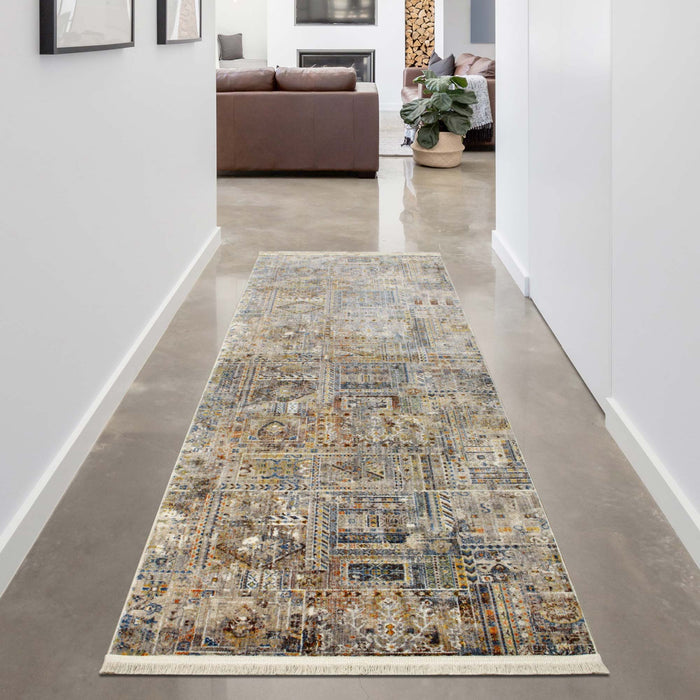 Savoy Traditional Patchwork Area Rug - Grey and Brown