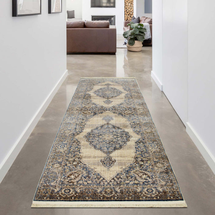 Savoy Medallion Area Rug - Cream and Blue