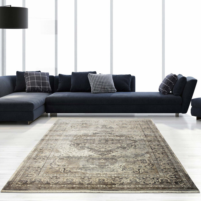 Savoy Medallion Area Rug - Grey and Beige