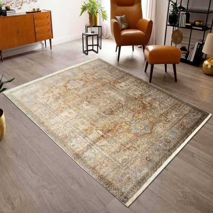 Savoy Bordered Oriental Area Rug - Red and Gold