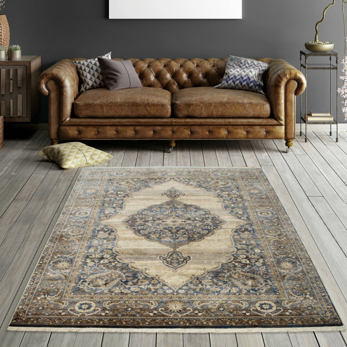 Savoy Medallion Area Rug - Cream and Blue