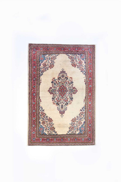 Traditional Antique Area Rugs Wool Medallion Cream Rectagular Handmade Oriental Rugs 194X135 CM 6.4X4.4 FT Medium The Rugs Outlet 