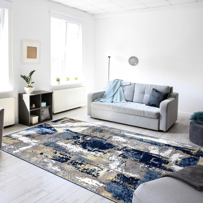 Ritz Abstract Modern Rug Gold & Navy (V1)