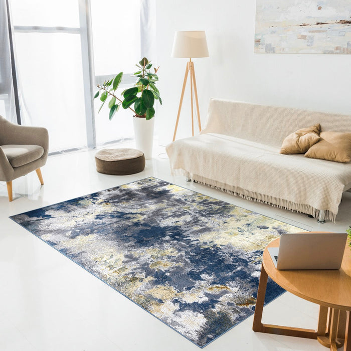 Ritz Abstract Modern Rug Gold & Blue (V1)