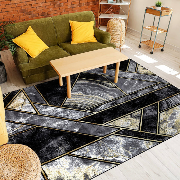 Ritz Geometric Modern Rug Gold & Black (V1)