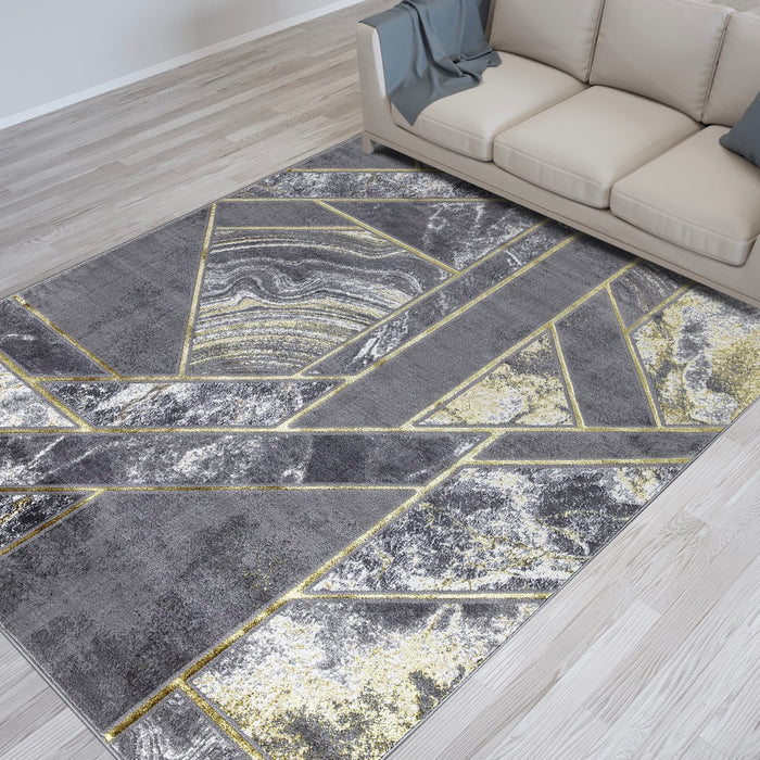 Ritz Geometric Modern Rug Gold & Grey (V1)