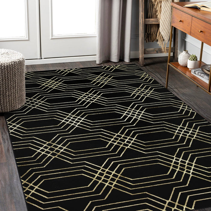 Ritz Geometric Modern Rug Gold & Black (V3)