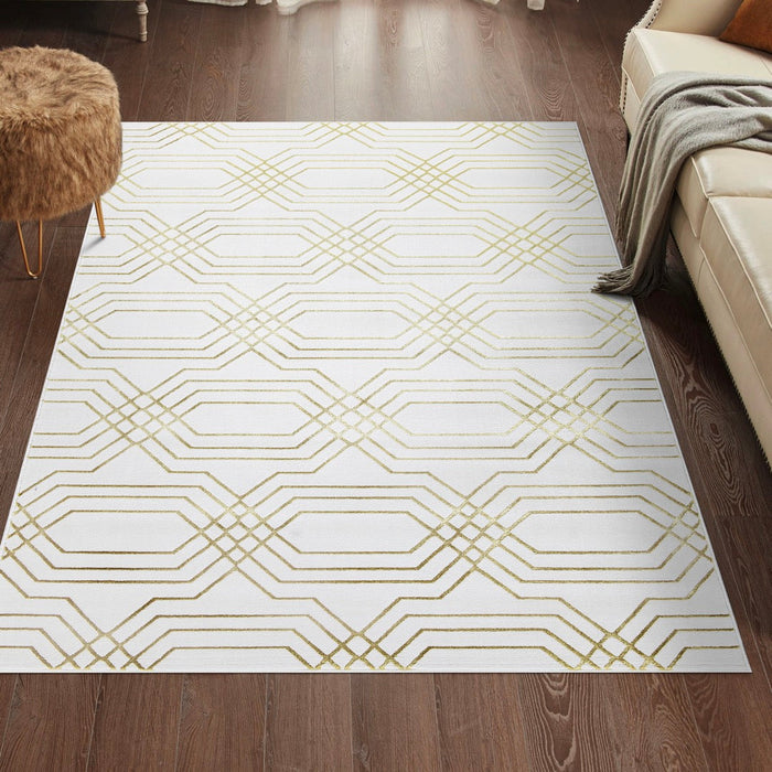 Ritz Geometric Modern Rug Gold & Cream (V1)