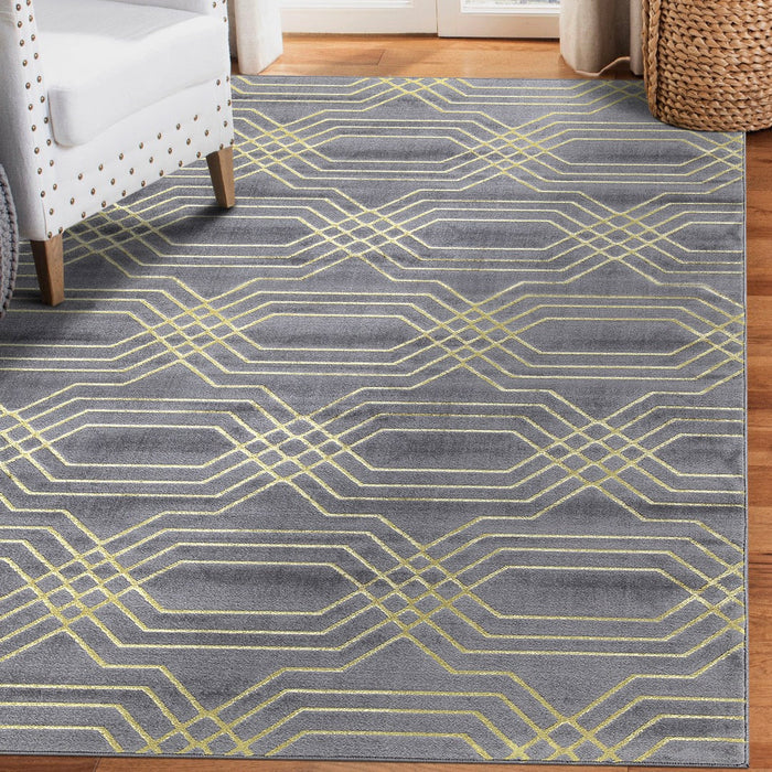 Ritz Geometric Modern Rug Gold & Grey (V2)