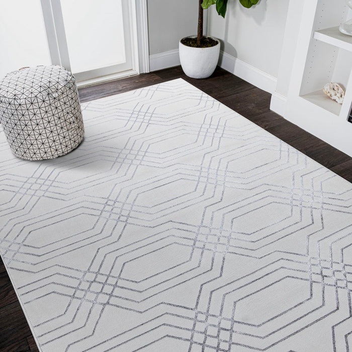 Ritz Geometric Modern Rug Silver & Cream (V1)