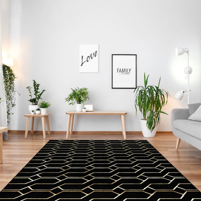 Ritz Geometric Modern Rug Gold & Black (V2)