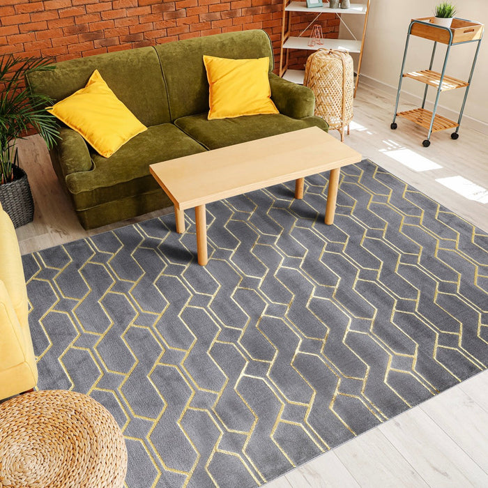 Ritz Geometric Modern Rug Gold & Grey (V3)