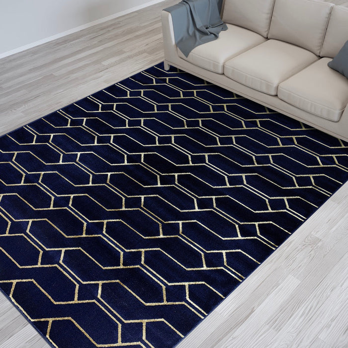 Ritz Geometric Modern Rug Gold & Navy (V3)