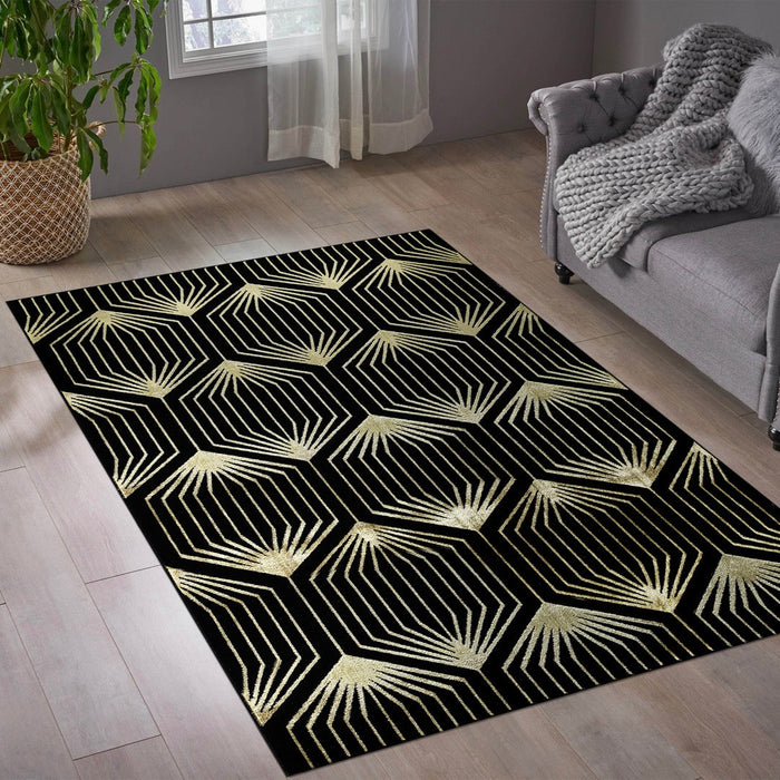 Ritz Geometric Contemporary Rug Gold & Black (V1)