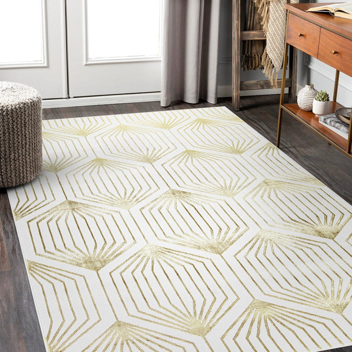 Ritz Geometric Contemporary Rug Gold & Cream (V1)