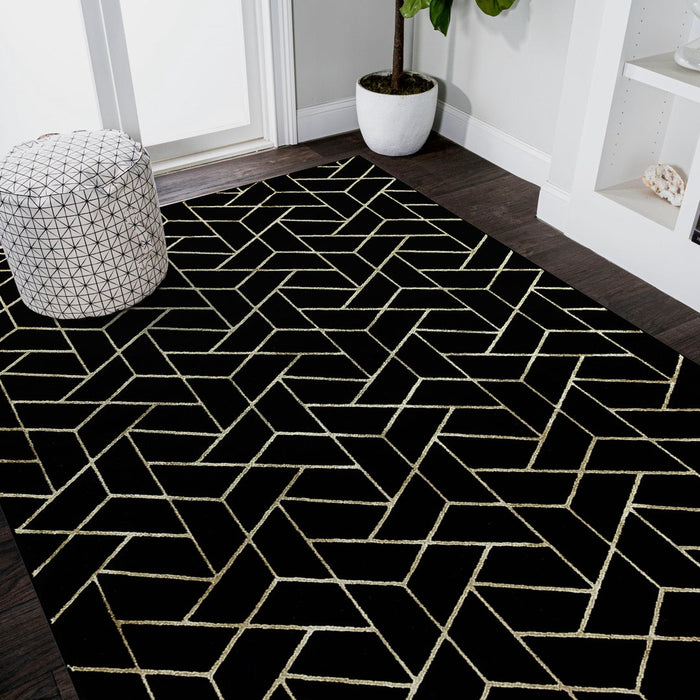 Ritz Geometric Contemporary Rug Gold & Black (V2)