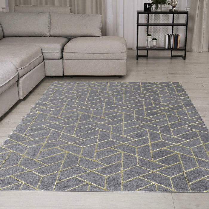 Ritz Geometric Contemporary Rug Gold & Grey (V2)