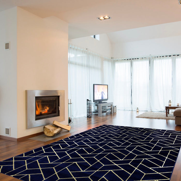 Ritz Geometric Contemporary Rug Gold & Navy (V2)