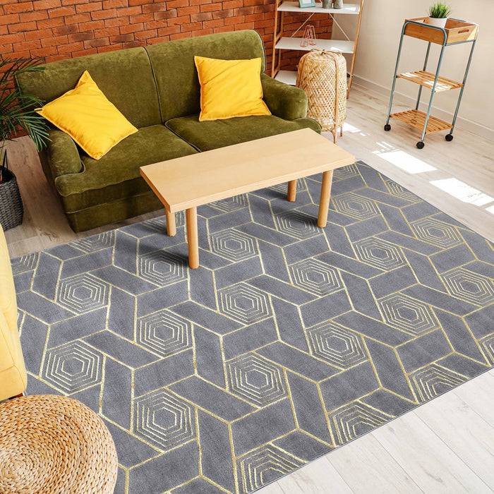 Ritz Geometric Design Rug Gold & Grey