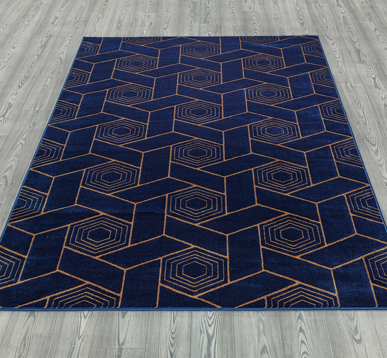 Ritz Geometric Design Rug Gold & Navy