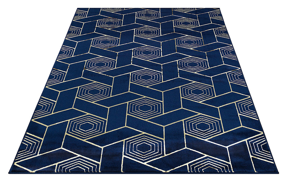 Ritz Geometric Design Rug Gold & Navy