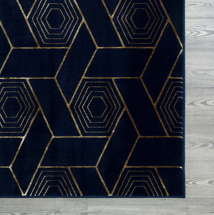 Ritz Geometric Design Rug Gold & Navy