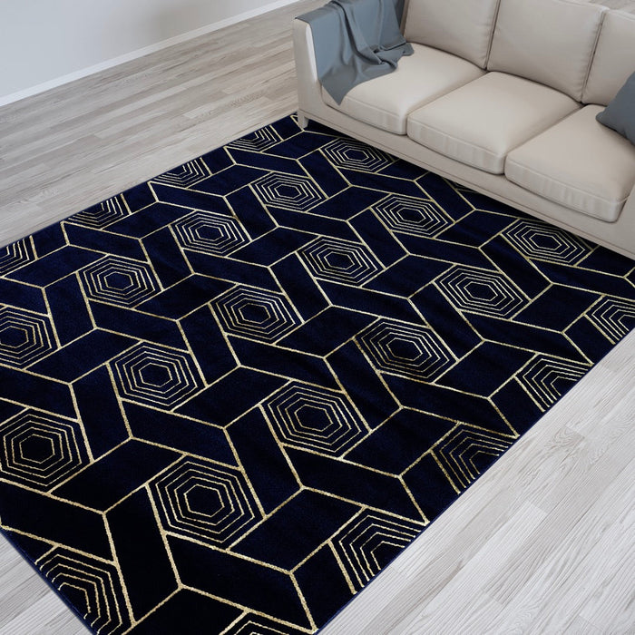 Ritz Geometric Design Rug Gold & Navy