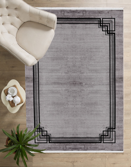 Elexus Ruby Border Rug (V1) - Grey