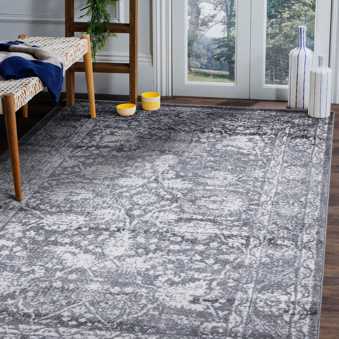 Santorini Traditional Floral Rug - Grey