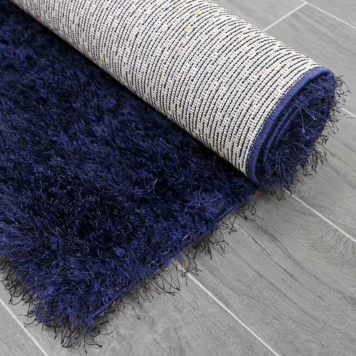 Lily Shimmer Navy Shaggy Rug