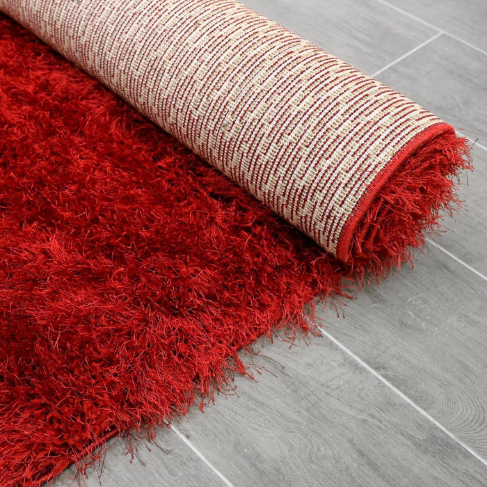 Lily Shimmer Red Shaggy Rug