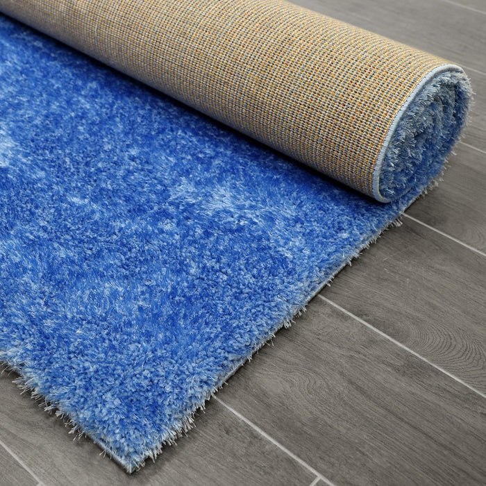 Puffy Shimmer Blue Shaggy Rug