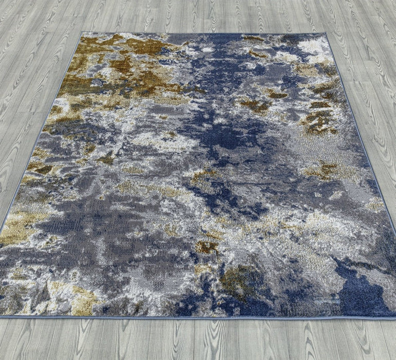 Ritz Abstract Modern Rug Gold & Blue (V1)