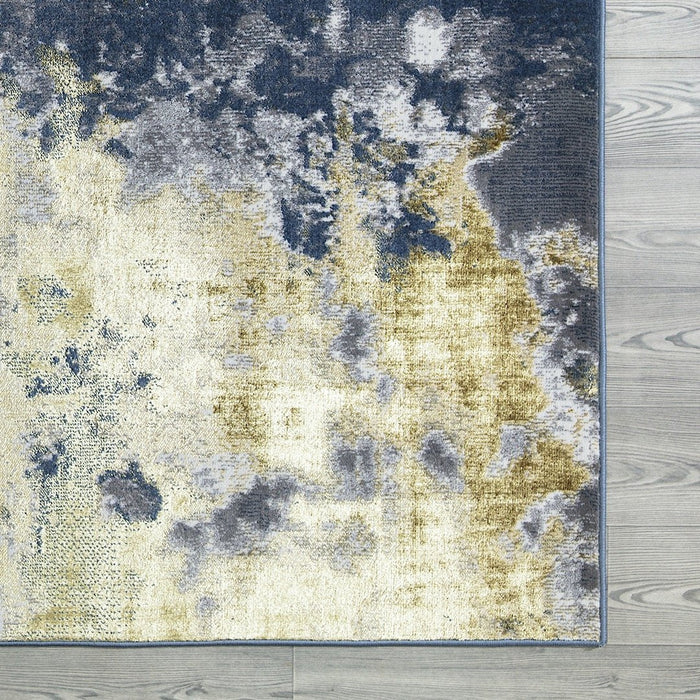 Ritz Abstract Modern Rug Gold & Blue (V1)