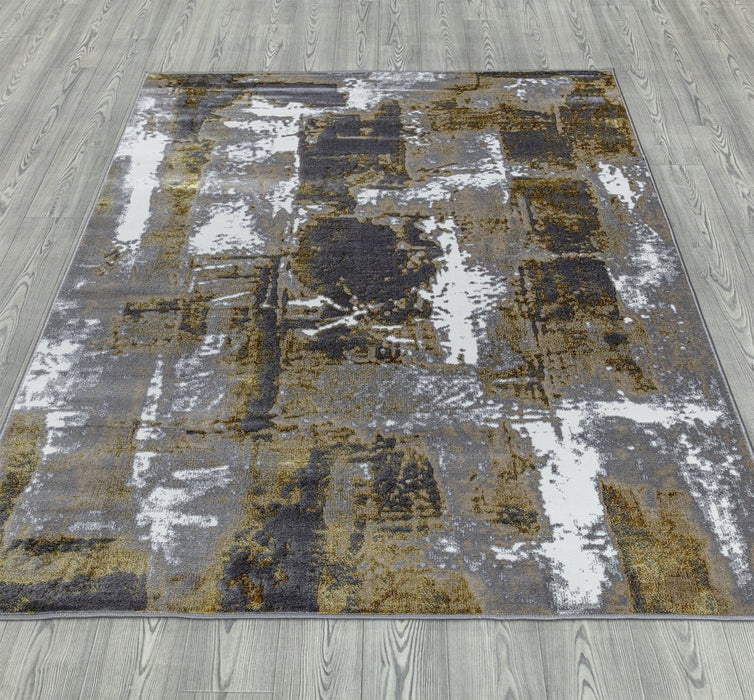 Ritz Abstract Modern Rug Gold & Grey (V1)