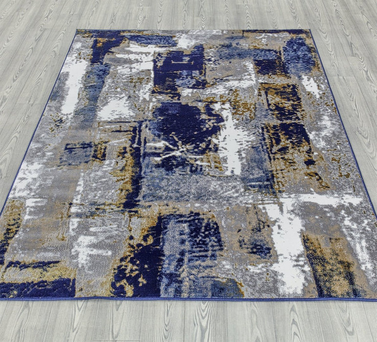 Ritz Abstract Modern Rug Gold & Navy (V1)