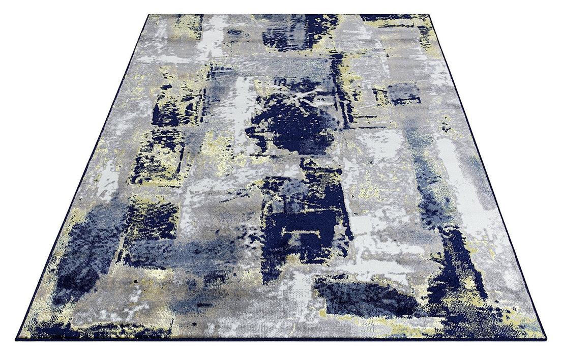 Ritz Abstract Modern Rug Gold & Navy (V1)