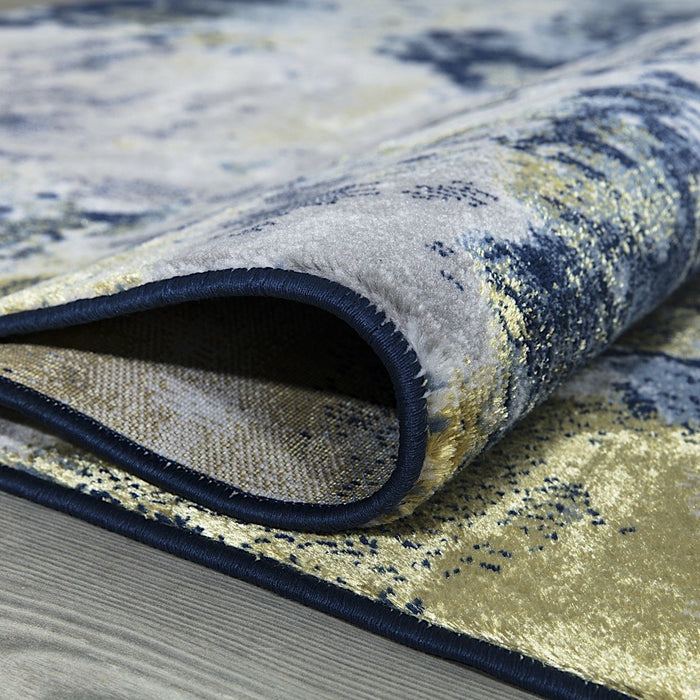 Ritz Abstract Modern Rug Gold & Navy (V2)