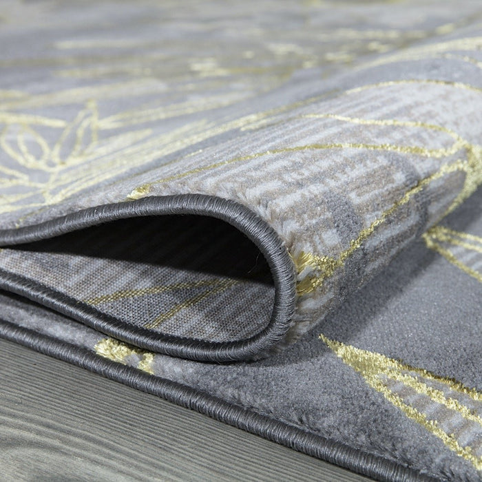 Ritz Floral Modern Rug Gold & Grey