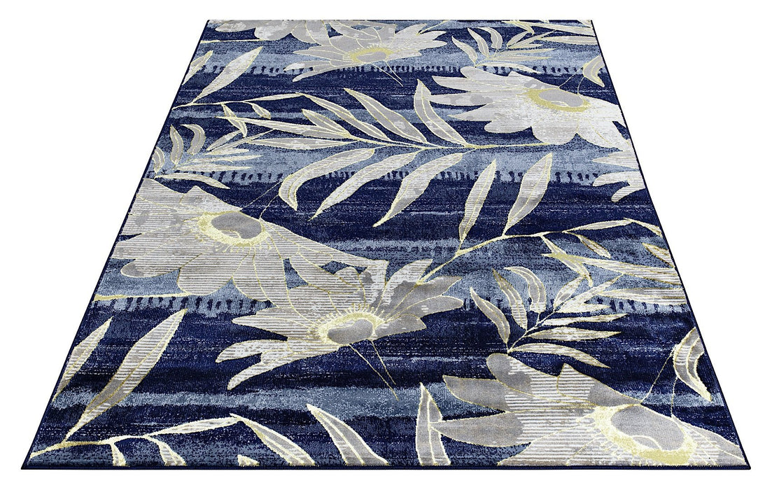 Ritz Floral Modern Rug Gold & Navy