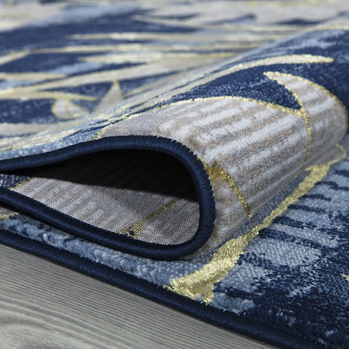 Ritz Floral Modern Rug Gold & Navy