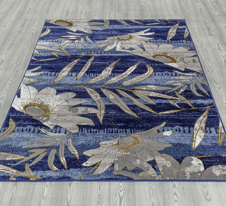 Ritz Floral Modern Rug Gold & Navy