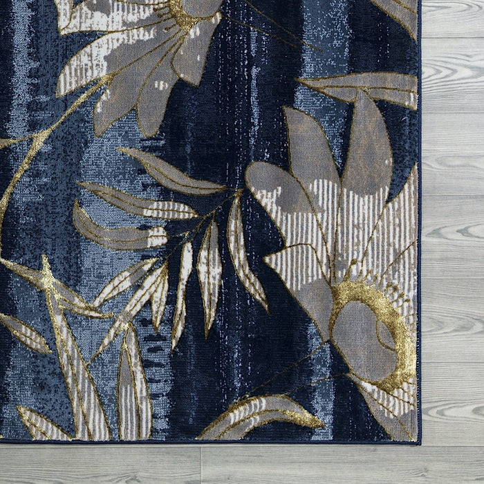 Ritz Floral Modern Rug Gold & Navy