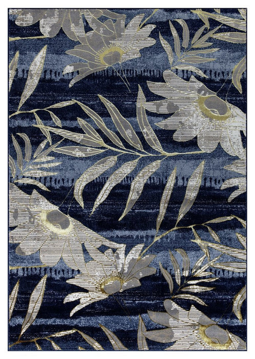 Ritz Floral Modern Rug Gold & Navy