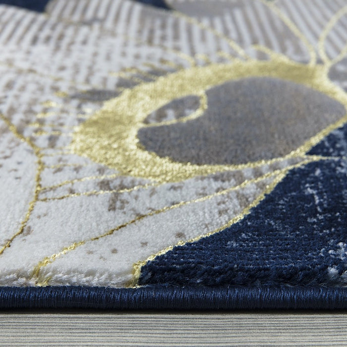 Ritz Floral Modern Rug Gold & Navy