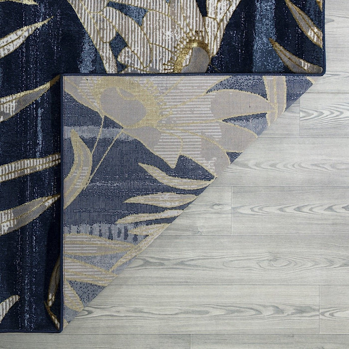 Ritz Floral Modern Rug Gold & Navy