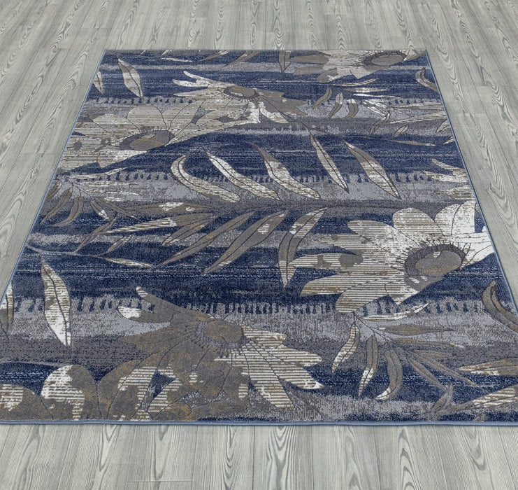 Ritz Floral Modern Rug Silver & Blue