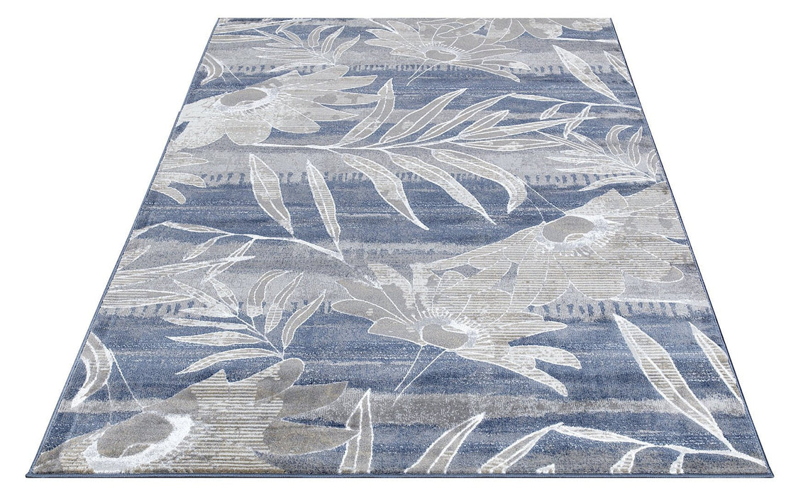 Ritz Floral Modern Rug Silver & Blue